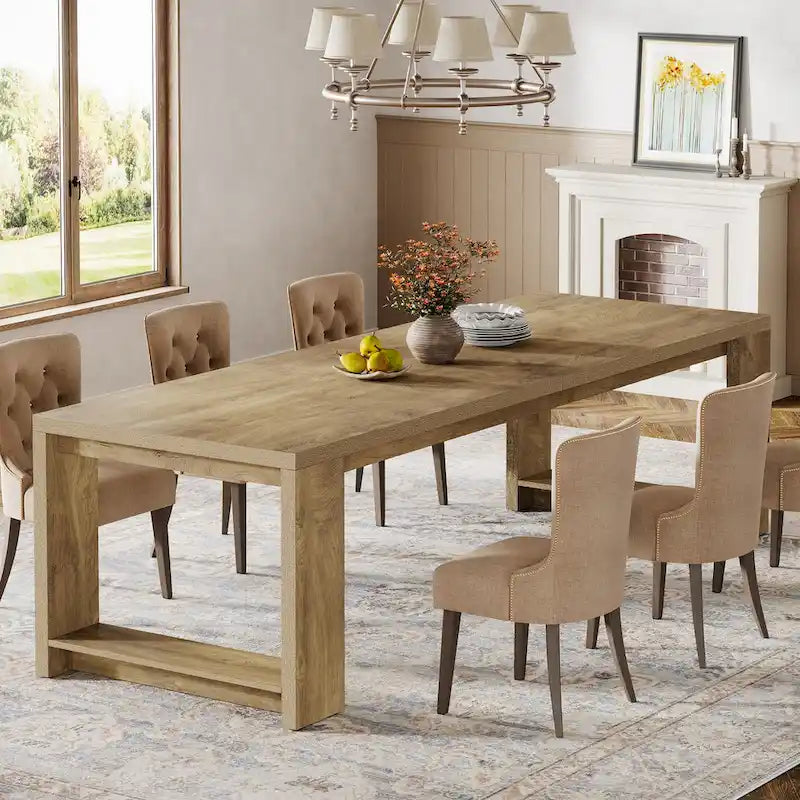 Tavolo da Pranzo Rettangolare in Legno Naturale per 8 Persone, Stile Minimalista