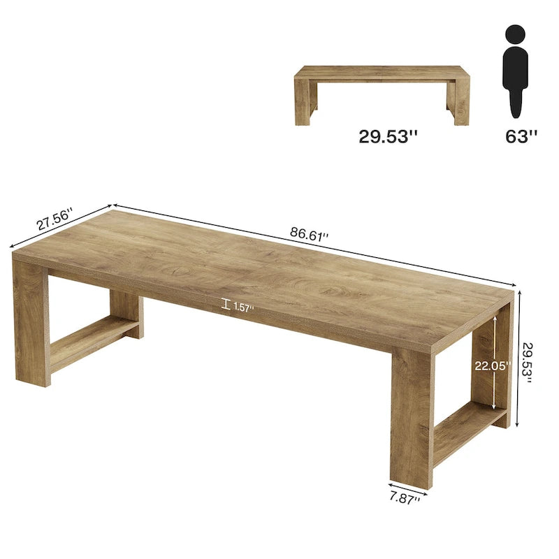 Tavolo da Pranzo Rettangolare in Legno Naturale per 8 Persone, Stile Minimalista