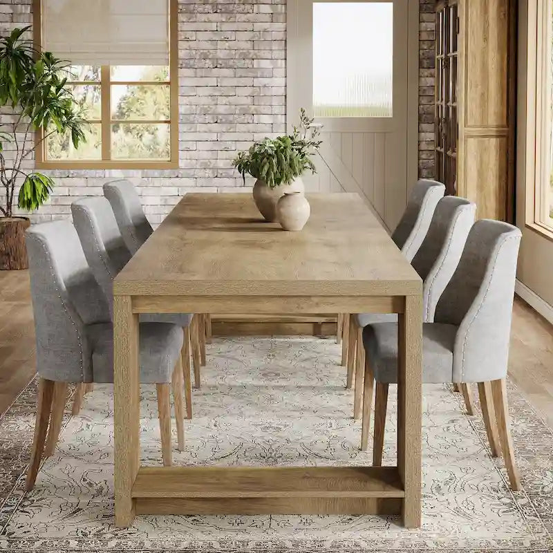 Tavolo da Pranzo Rettangolare in Legno Naturale per 8 Persone, Stile Minimalista