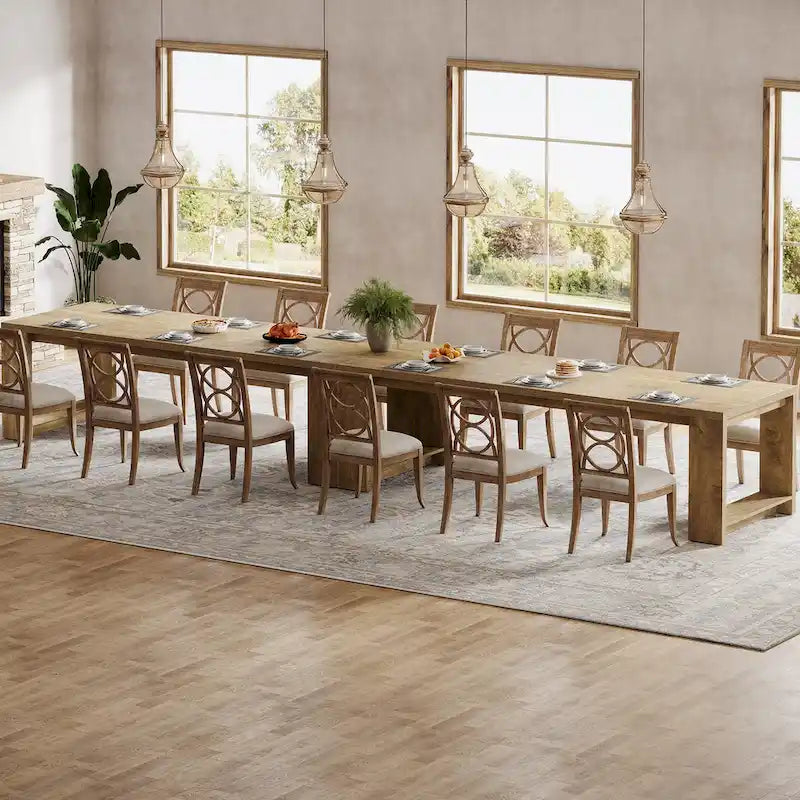 Tavolo da Pranzo Rettangolare in Legno Naturale per 8 Persone, Stile Minimalista