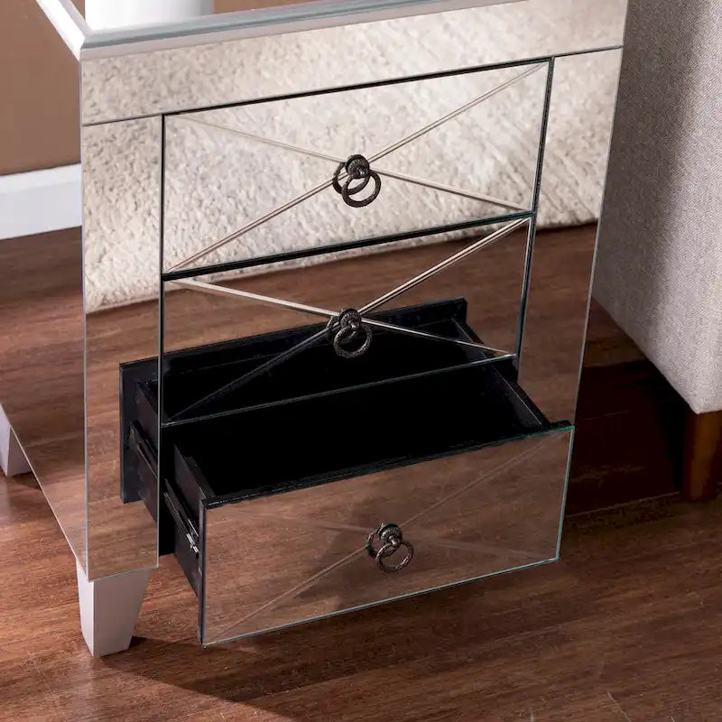 Comodino con 3 cassetti a specchio Silver Mirror Glam per 1