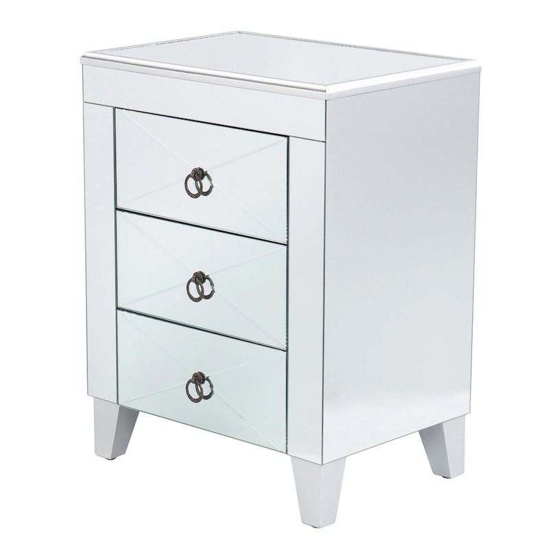 Comodino con 3 cassetti a specchio Silver Mirror Glam per 1