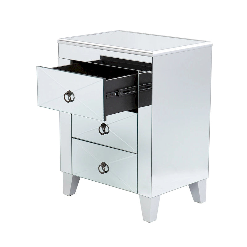 Comodino con 3 cassetti a specchio Silver Mirror Glam per 1
