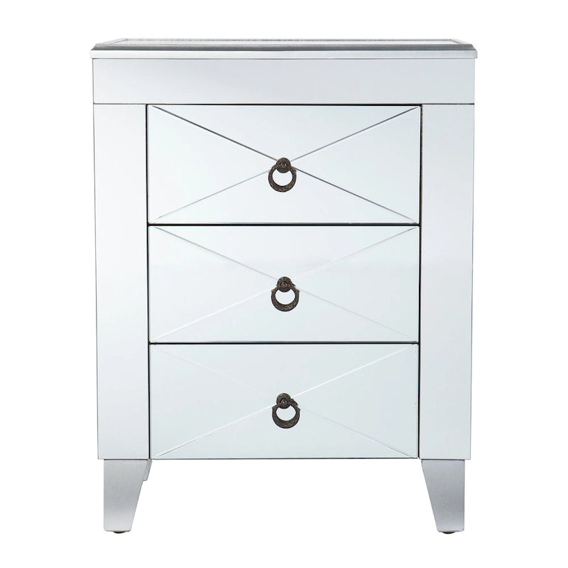 Comodino con 3 cassetti a specchio Silver Mirror Glam per 1