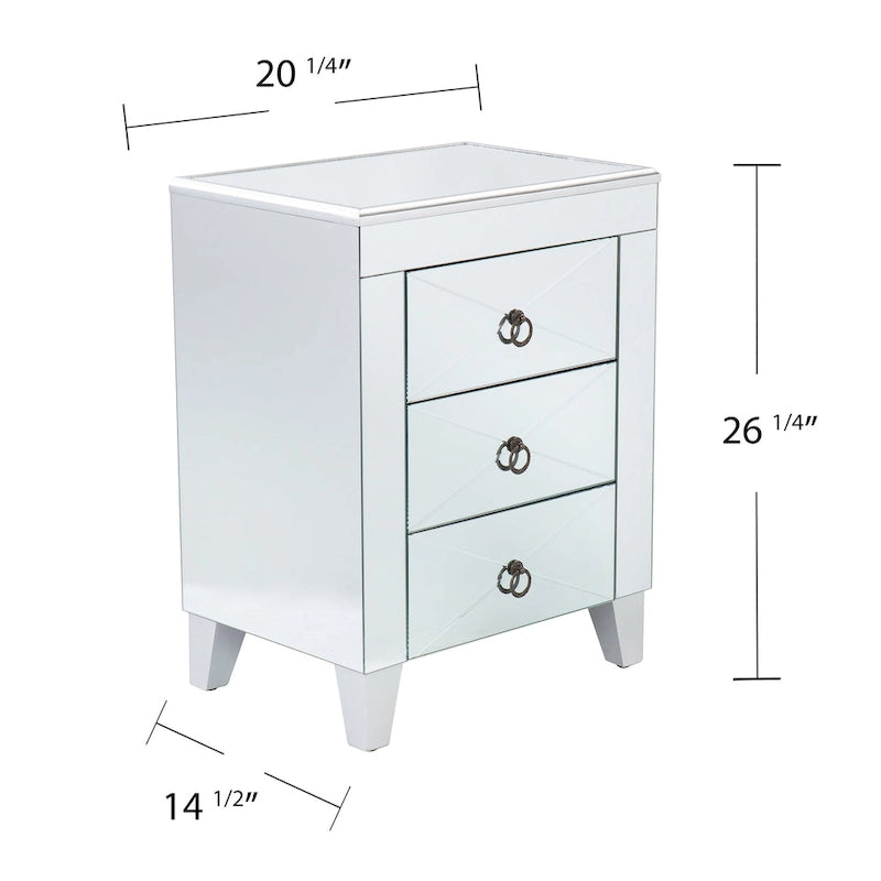 Comodino con 3 cassetti a specchio Silver Mirror Glam per 1