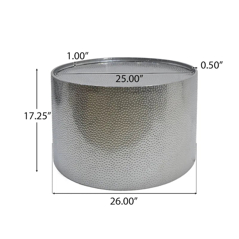 Set di tavoli rotondi in metallo martellato, 3 pezzi, argento/oro, per 1-4 persone