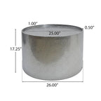 Set di tavoli rotondi in metallo martellato, 3 pezzi, argento/oro, per 1-4 persone