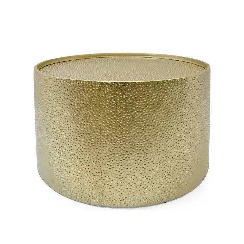 Set di tavoli rotondi in metallo martellato, 3 pezzi, argento/oro, per 1-4 persone