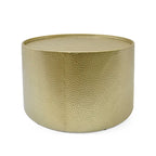 Set di tavoli rotondi in metallo martellato, 3 pezzi, argento/oro, per 1-4 persone