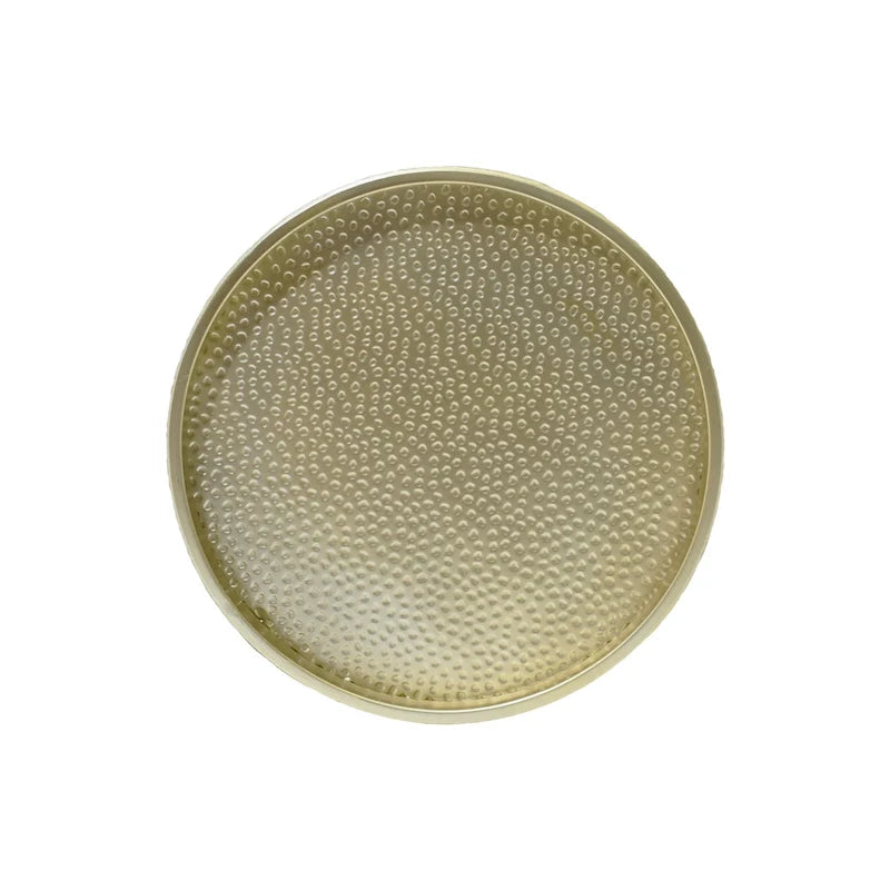Set di tavoli rotondi in metallo martellato, 3 pezzi, argento/oro, per 1-4 persone