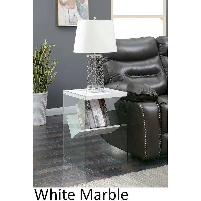Tavolino in vetro multicolore con 2 ripiani, singolo
