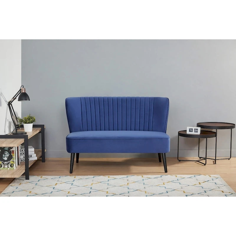 Divanetto a 2 posti senza braccioli in velluto, stile moderno di metà secolo (verde/blu/rosa cipria/grigio/blu reale)