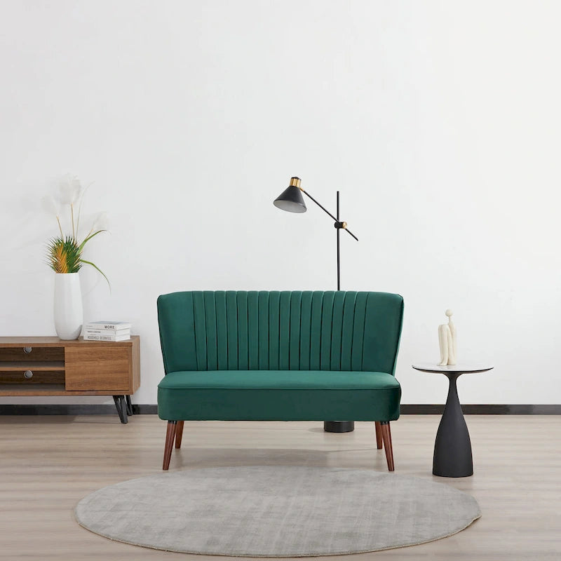 Divanetto a 2 posti senza braccioli in velluto, stile moderno di metà secolo (verde/blu/rosa cipria/grigio/blu reale)