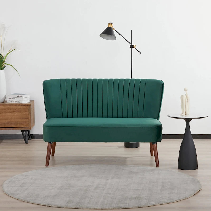 Divanetto a 2 posti senza braccioli in velluto, stile moderno di metà secolo (verde/blu/rosa cipria/grigio/blu reale)