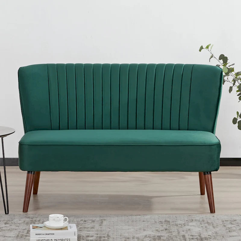 Divanetto a 2 posti senza braccioli in velluto, stile moderno di metà secolo (verde/blu/rosa cipria/grigio/blu reale)