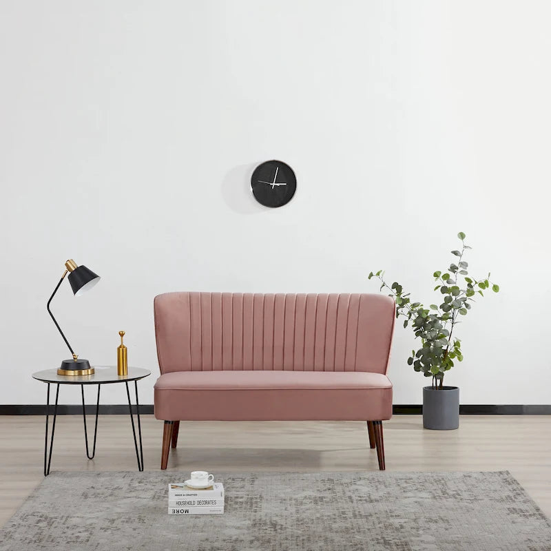 Divanetto a 2 posti senza braccioli in velluto, stile moderno di metà secolo (verde/blu/rosa cipria/grigio/blu reale)