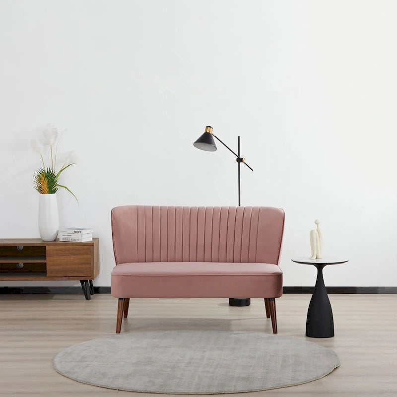 Divanetto a 2 posti senza braccioli in velluto, stile moderno di metà secolo (verde/blu/rosa cipria/grigio/blu reale)