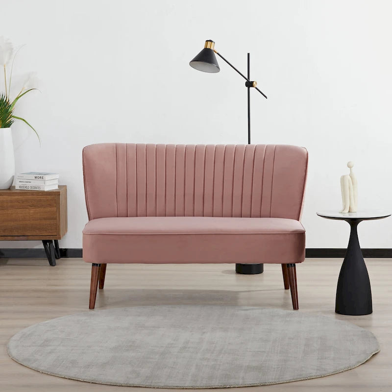 Divanetto a 2 posti senza braccioli in velluto, stile moderno di metà secolo (verde/blu/rosa cipria/grigio/blu reale)