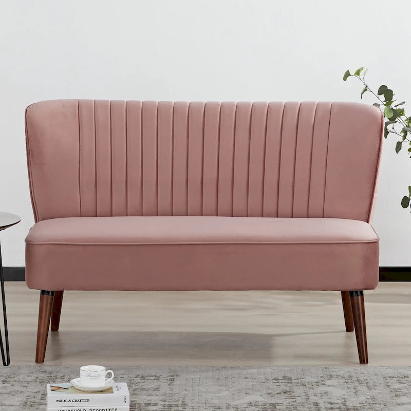 Divanetto a 2 posti senza braccioli in velluto, stile moderno di metà secolo (verde/blu/rosa cipria/grigio/blu reale)