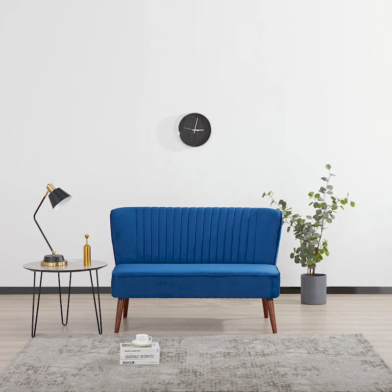 Divanetto a 2 posti senza braccioli in velluto, stile moderno di metà secolo (verde/blu/rosa cipria/grigio/blu reale)