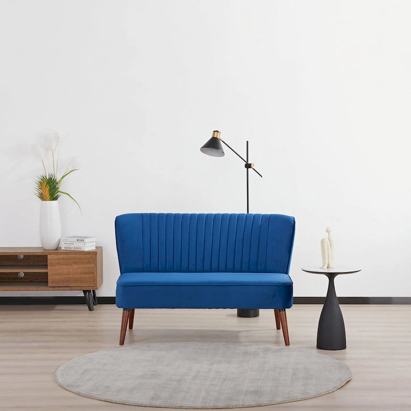 Divanetto a 2 posti senza braccioli in velluto, stile moderno di metà secolo (verde/blu/rosa cipria/grigio/blu reale)