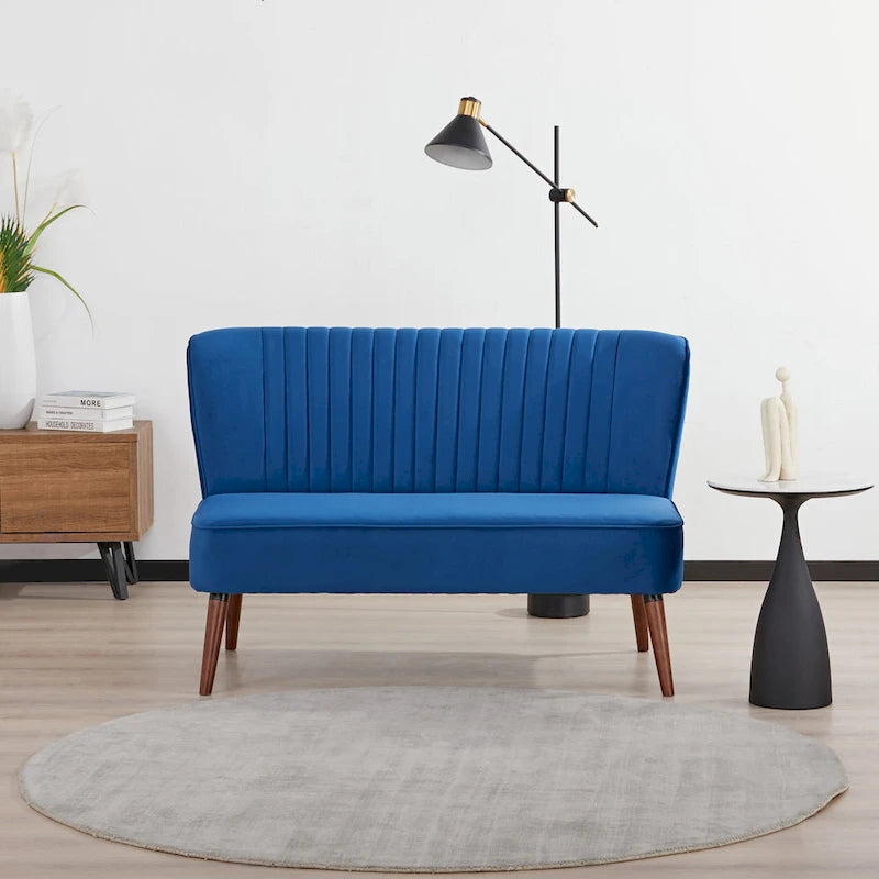Divanetto a 2 posti senza braccioli in velluto, stile moderno di metà secolo (verde/blu/rosa cipria/grigio/blu reale)