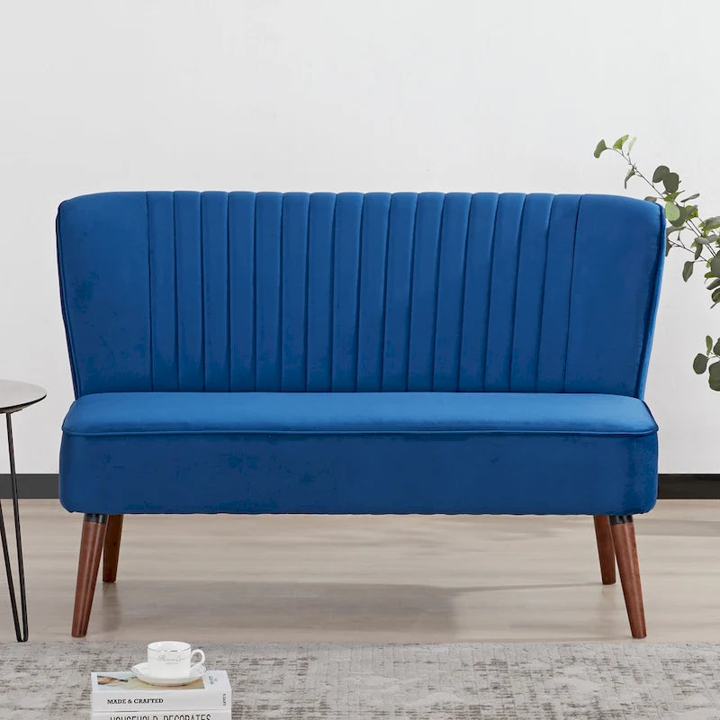 Divanetto a 2 posti senza braccioli in velluto, stile moderno di metà secolo (verde/blu/rosa cipria/grigio/blu reale)
