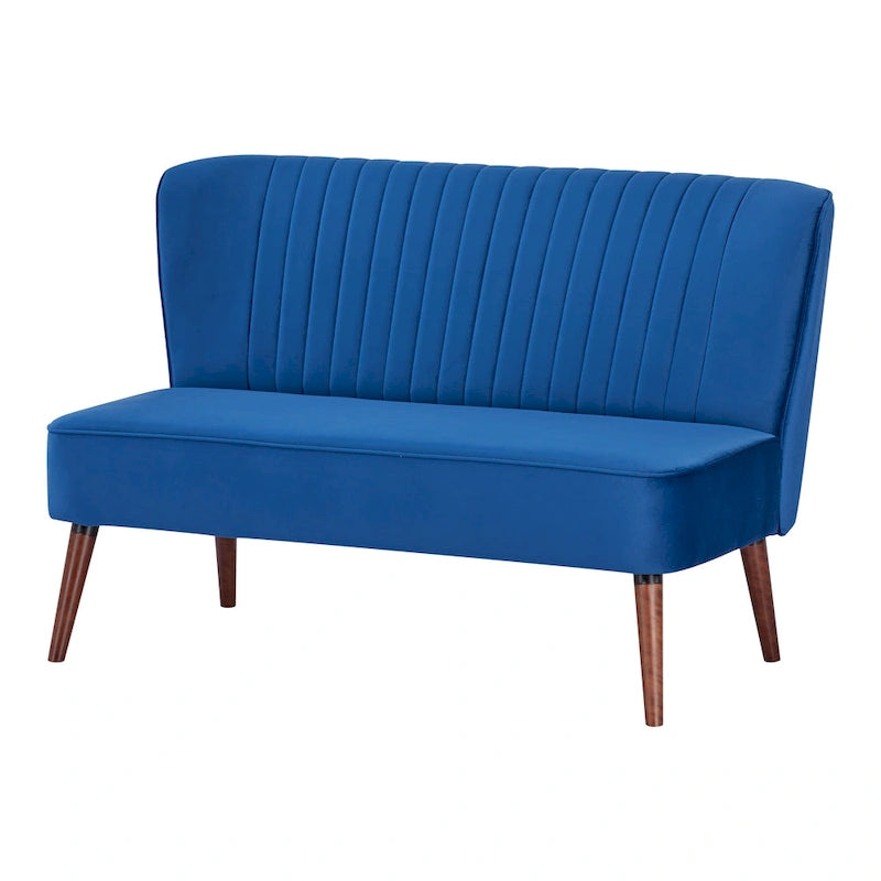 Divanetto a 2 posti senza braccioli in velluto, stile moderno di metà secolo (verde/blu/rosa cipria/grigio/blu reale)