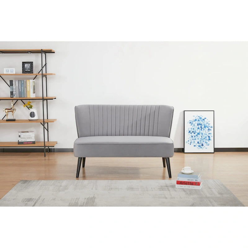Divanetto a 2 posti senza braccioli in velluto, stile moderno di metà secolo (verde/blu/rosa cipria/grigio/blu reale)