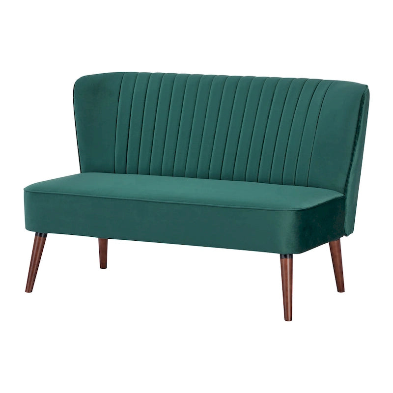 Divanetto a 2 posti senza braccioli in velluto, stile moderno di metà secolo (verde/blu/rosa cipria/grigio/blu reale)