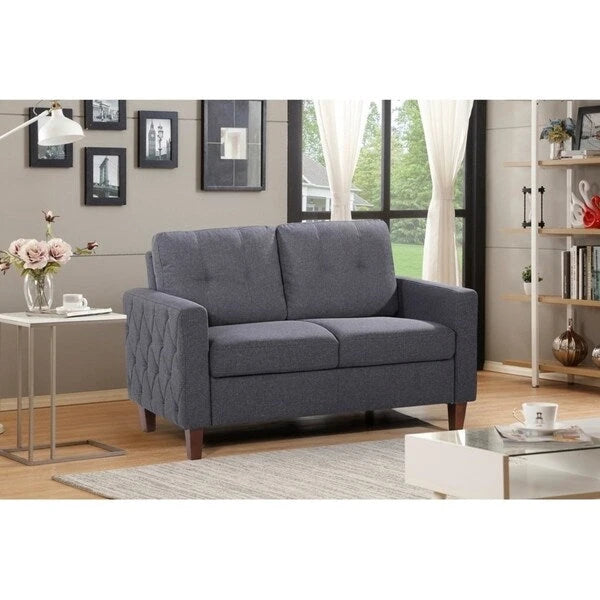 Set Divano Tufted Mid-Century Grigio Scuro / Beige / Grigio Chiaro, 3 Pezzi, 3 Posti