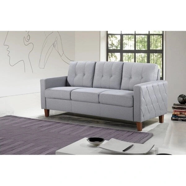 Set Divano Tufted Mid-Century Grigio Scuro / Beige / Grigio Chiaro, 3 Pezzi, 3 Posti