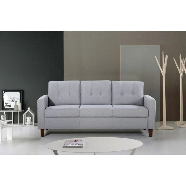 Set Divano Tufted Mid-Century Grigio Scuro / Beige / Grigio Chiaro, 3 Pezzi, 3 Posti