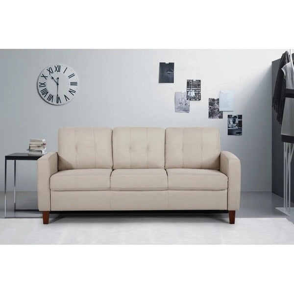 Set Divano Tufted Mid-Century Grigio Scuro / Beige / Grigio Chiaro, 3 Pezzi, 3 Posti