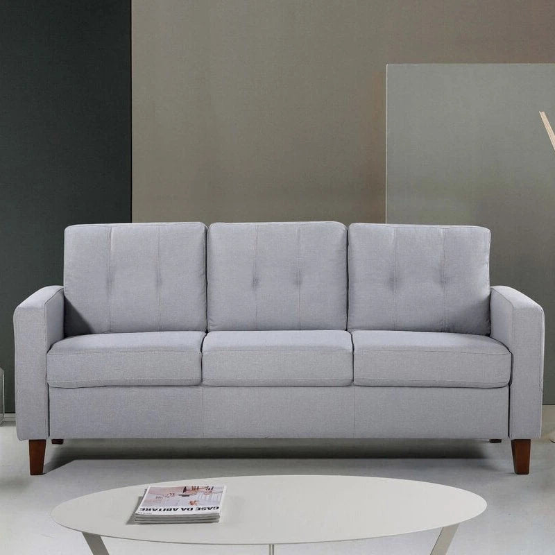 Divanetto a due posti imbottito in stile Mid-Century, Beige / Grigio Chiaro / Grigio Scuro