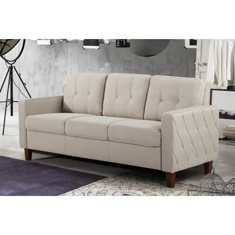 Divanetto a due posti imbottito in stile Mid-Century, Beige / Grigio Chiaro / Grigio Scuro