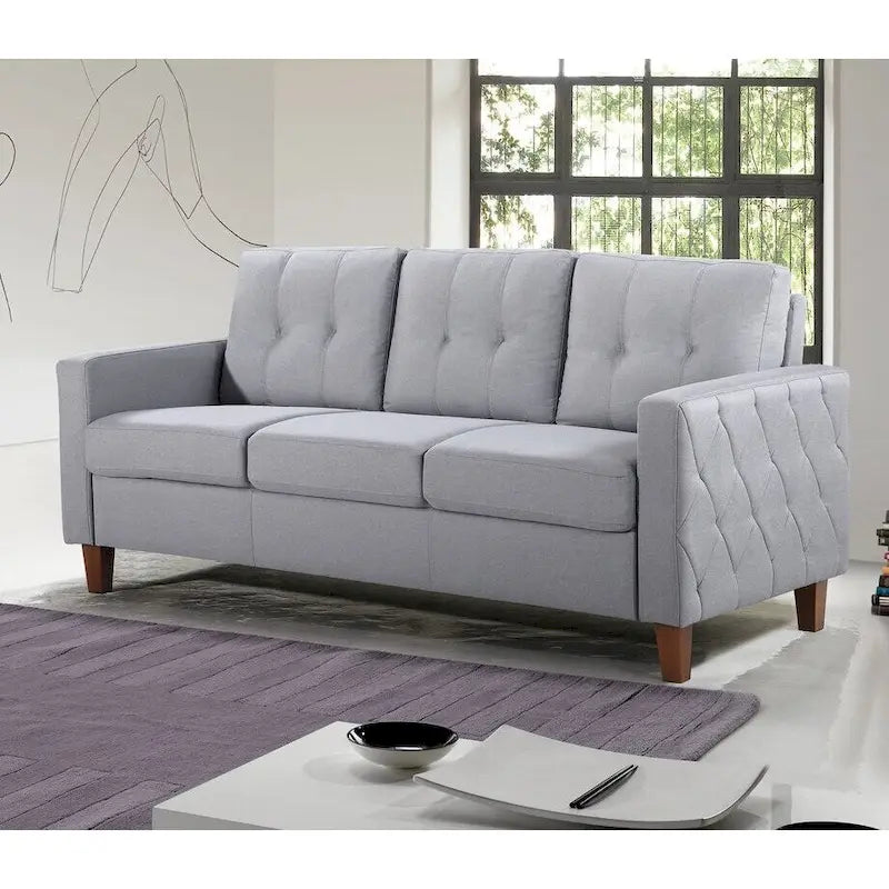 Divanetto a due posti imbottito in stile Mid-Century, Beige / Grigio Chiaro / Grigio Scuro