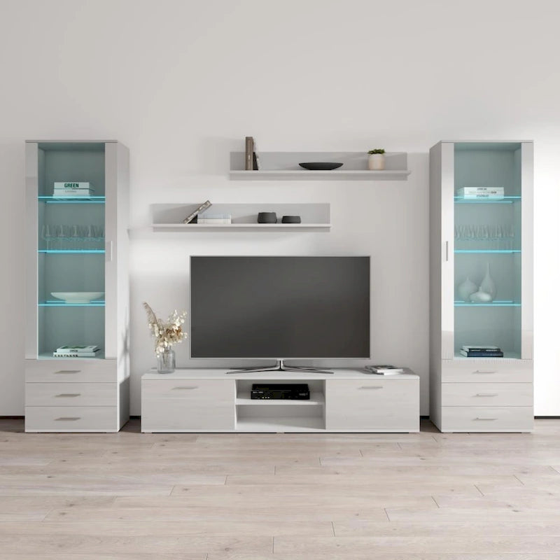 Unità da parete / mobile TV bianco / nero / rovere per 1 stanza