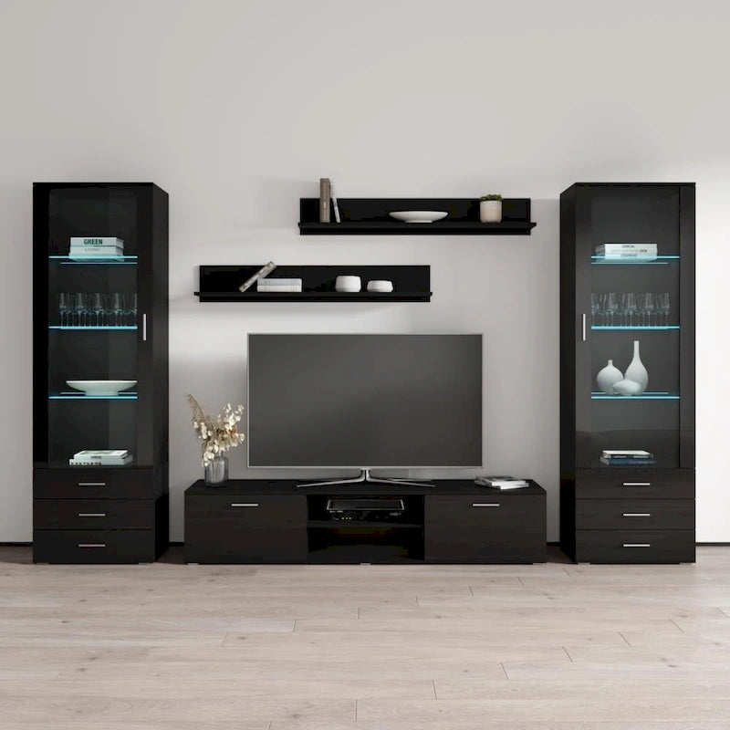 Unità da parete / mobile TV bianco / nero / rovere per 1 stanza