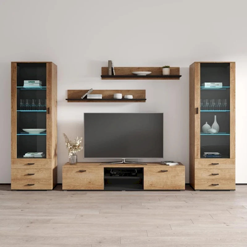 Unità da parete / mobile TV bianco / nero / rovere per 1 stanza