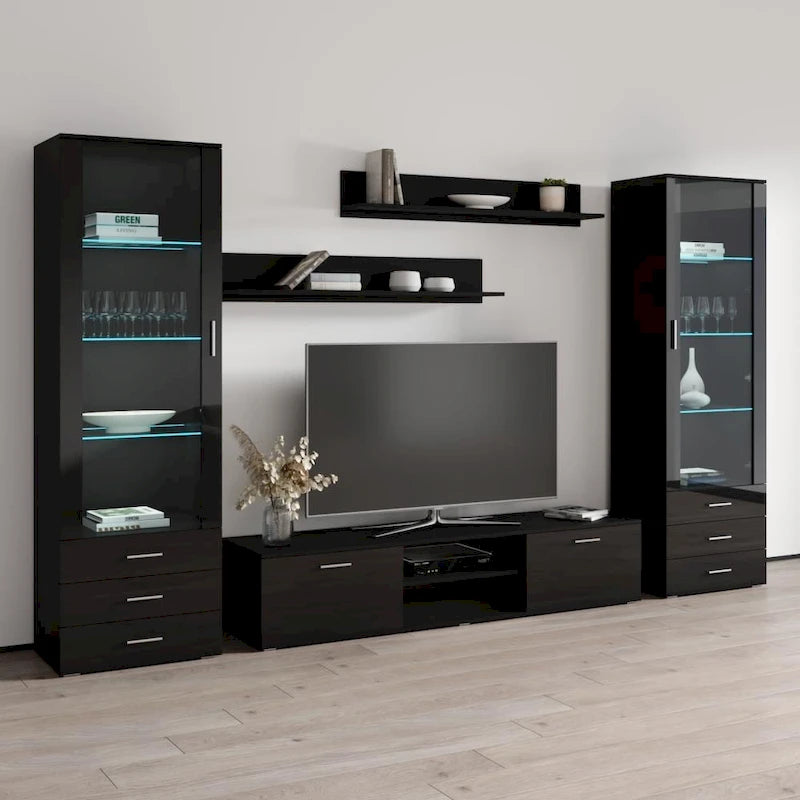 Unità da parete / mobile TV bianco / nero / rovere per 1 stanza