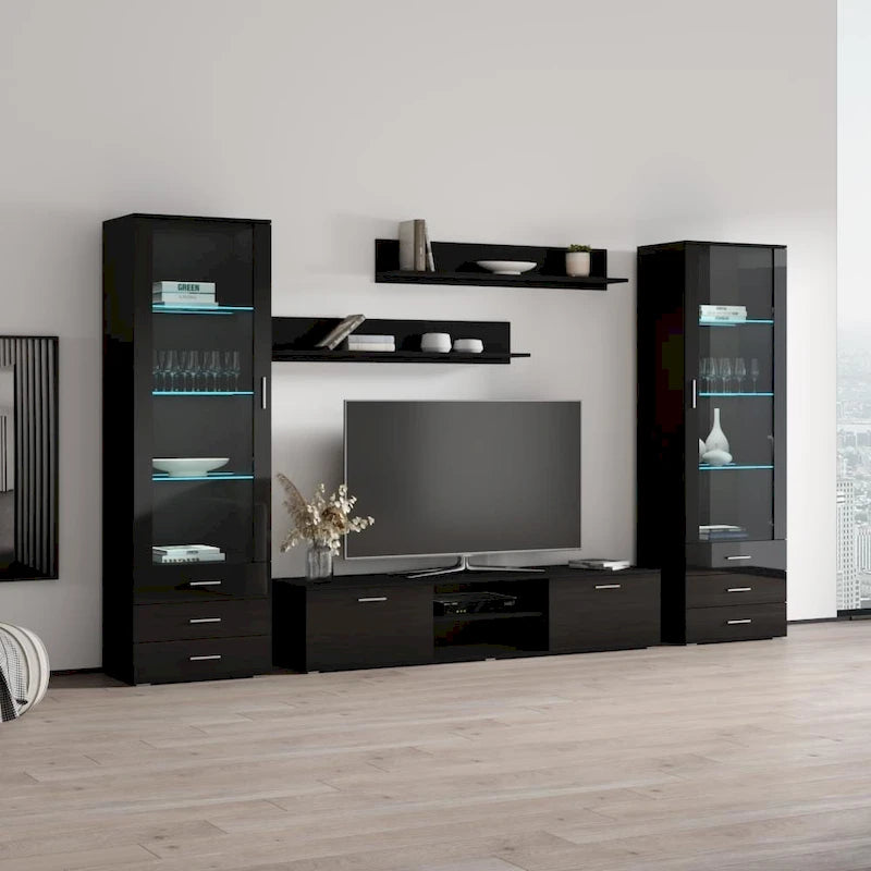 Unità da parete / mobile TV bianco / nero / rovere per 1 stanza