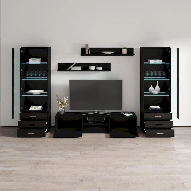 Unità da parete / mobile TV bianco / nero / rovere per 1 stanza