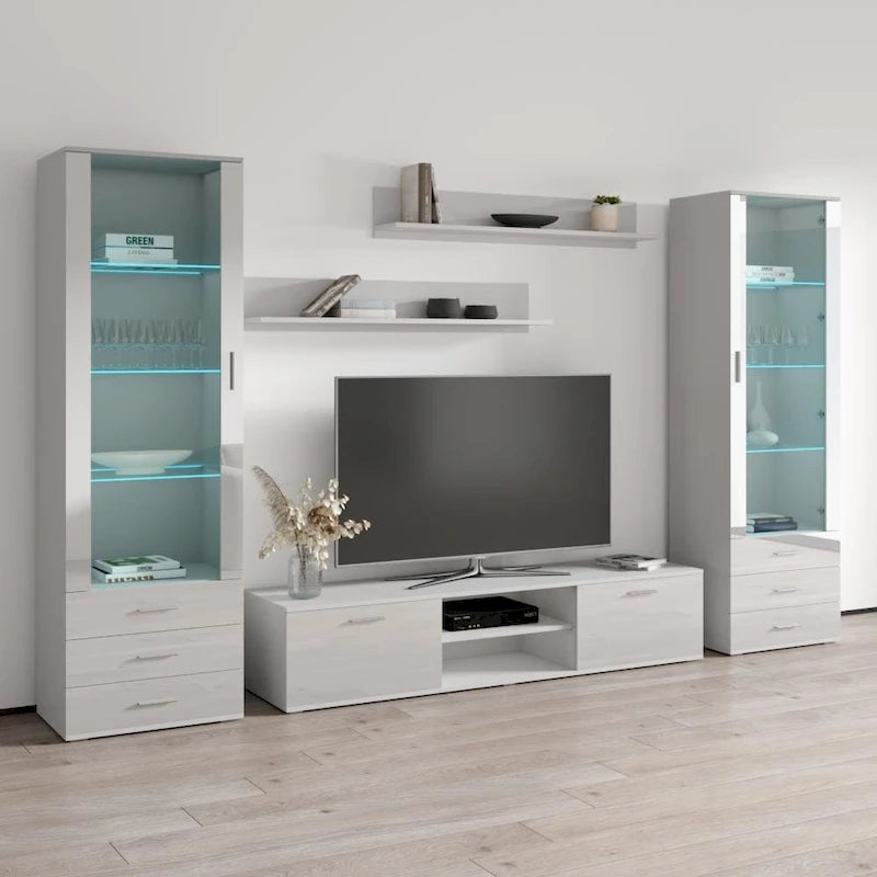 Unità da parete / mobile TV bianco / nero / rovere per 1 stanza