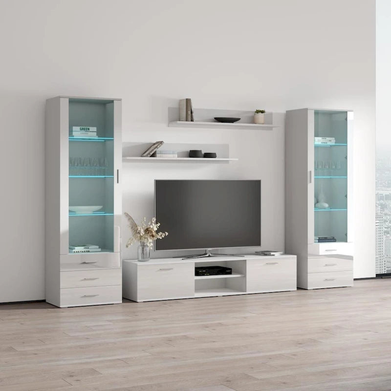 Unità da parete / mobile TV bianco / nero / rovere per 1 stanza