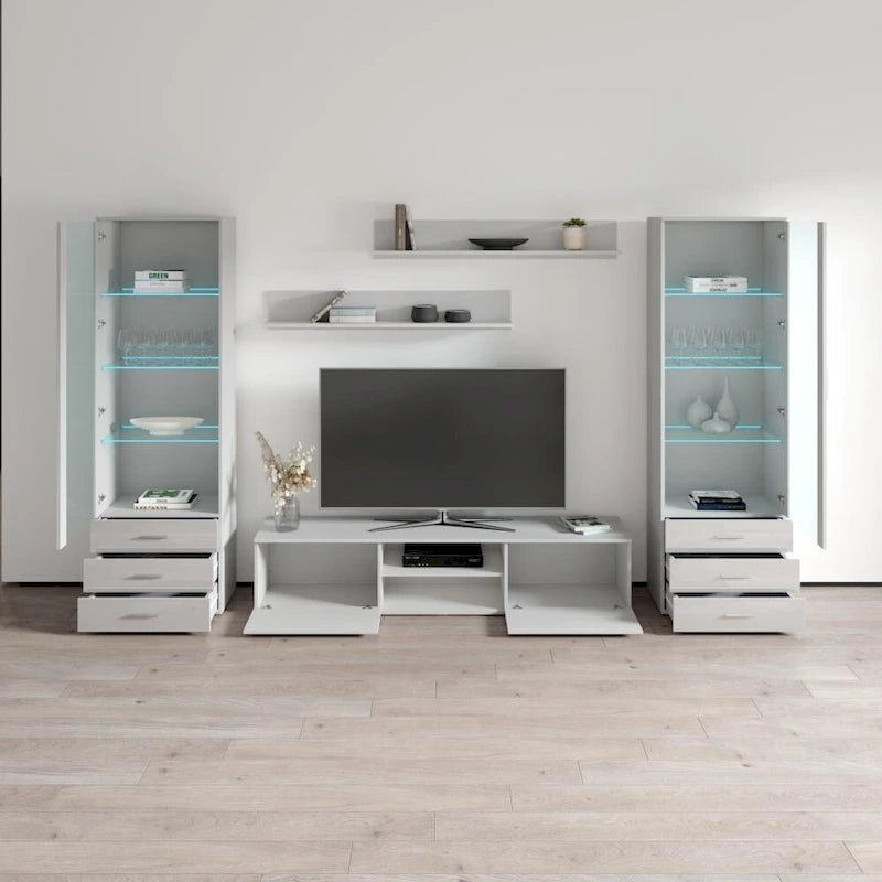 Unità da parete / mobile TV bianco / nero / rovere per 1 stanza