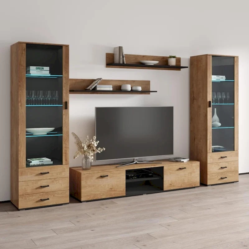 Unità da parete / mobile TV bianco / nero / rovere per 1 stanza