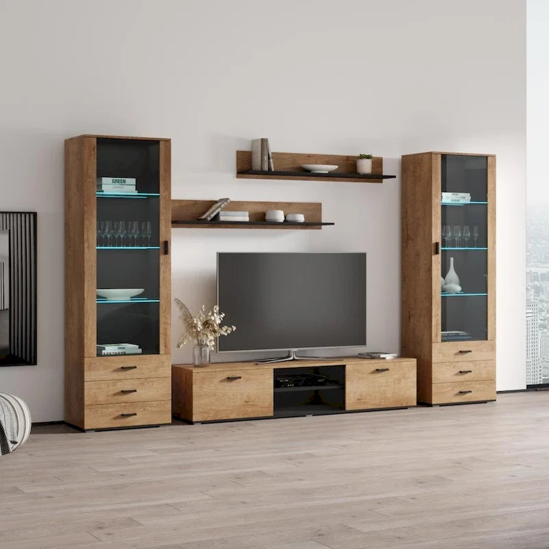 Unità da parete / mobile TV bianco / nero / rovere per 1 stanza