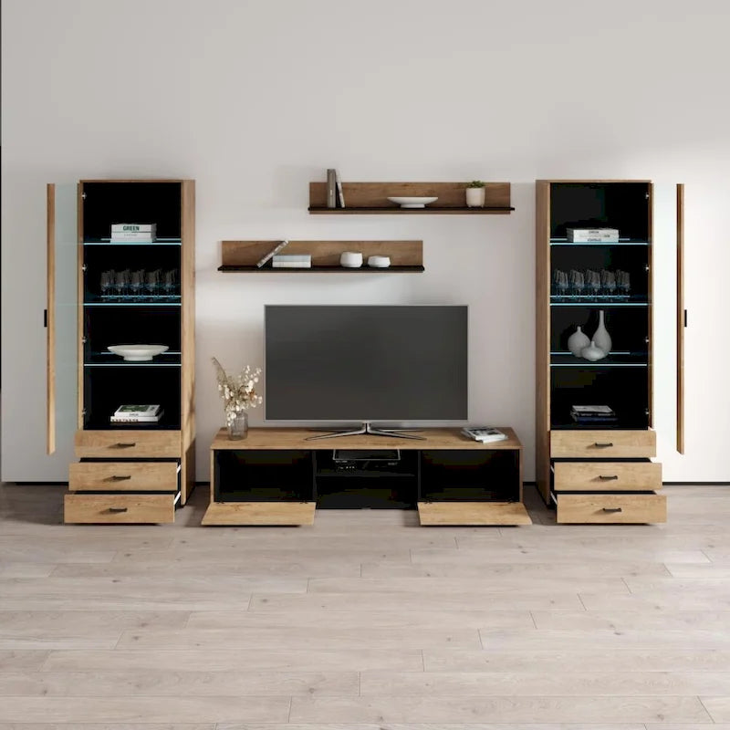 Unità da parete / mobile TV bianco / nero / rovere per 1 stanza