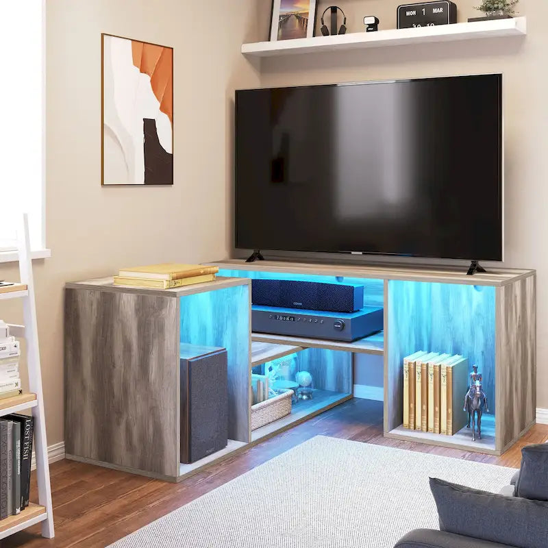 Mobile TV a L a 2 pezzi Bianco/Rovere/Nero per 1-2 utenti